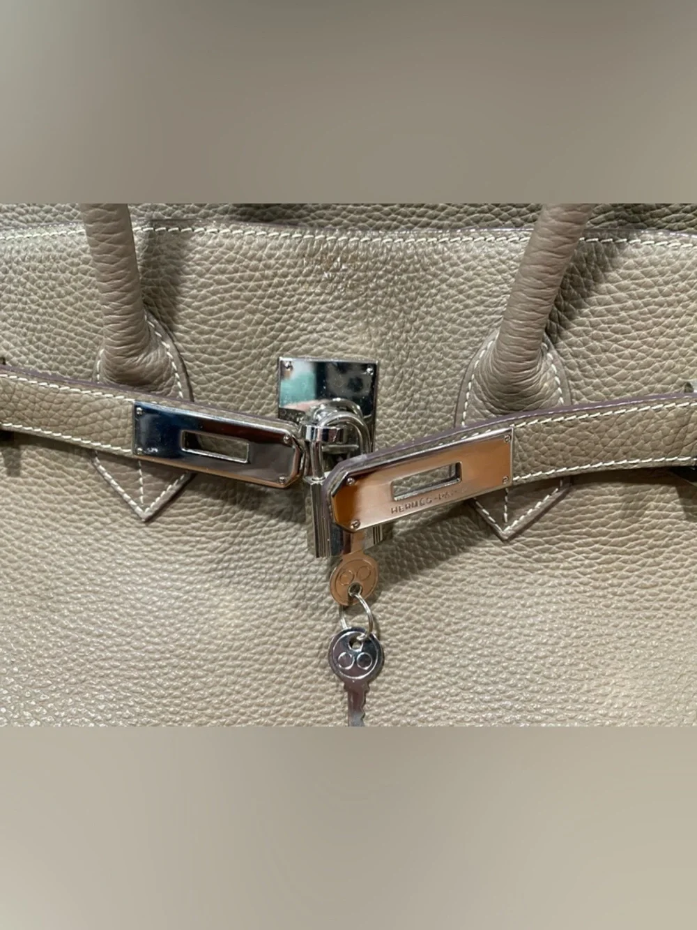 Taupe Leather Top-Handle Satchel - Picture 4 of 15